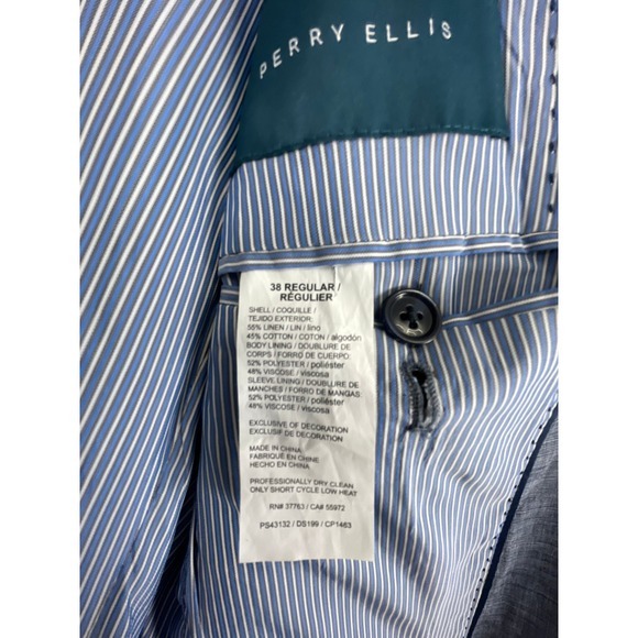 Jones New York Linen Blend Blazer Mens 44L Blue Windowpane Grid Check Sport Coat - Picture 6 of 10